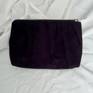 Donna Karan cosmetics bag black ruched clutch with gold zipper feminine B341